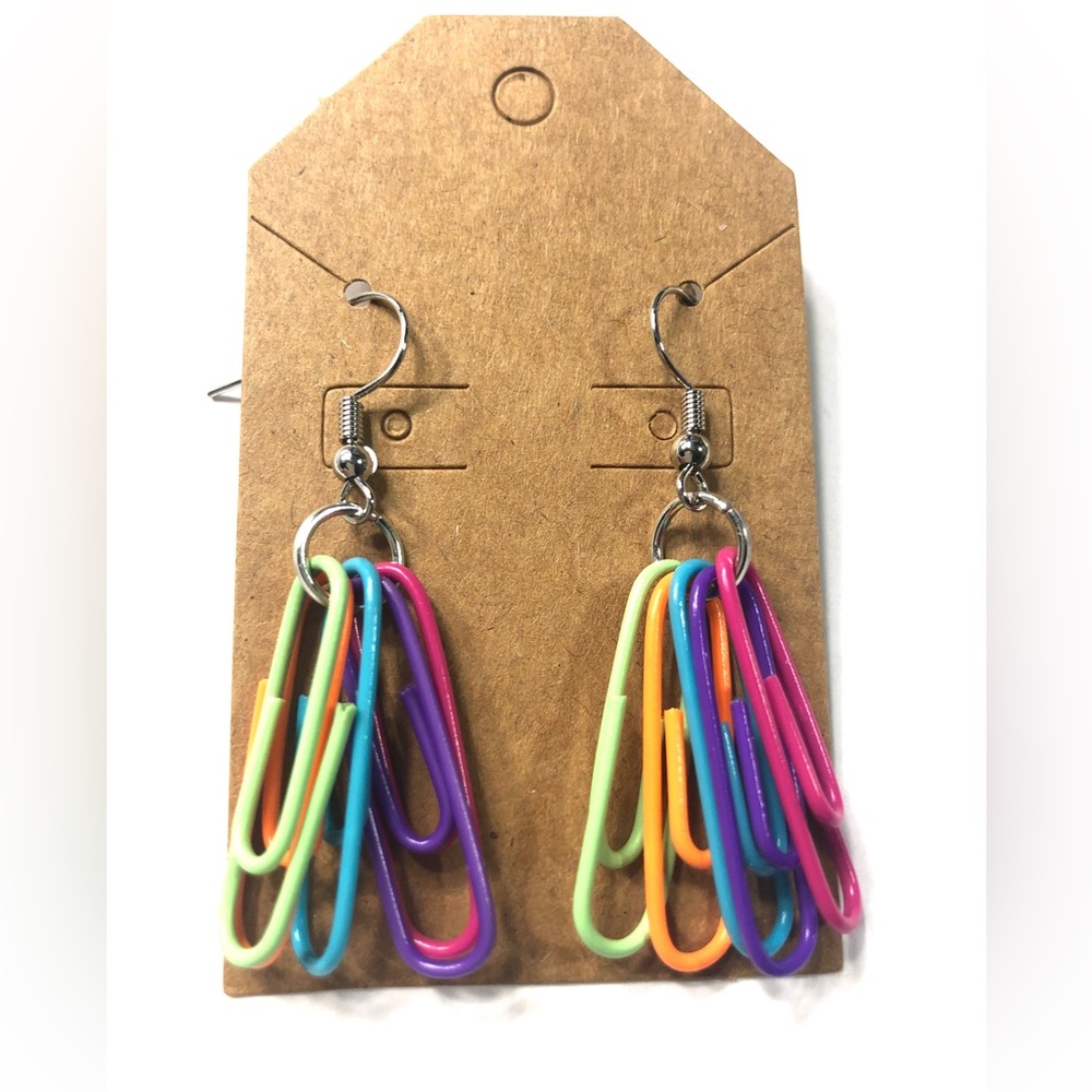 Handmade Multi Color Paper Clip Earrings Women Teacher Gift